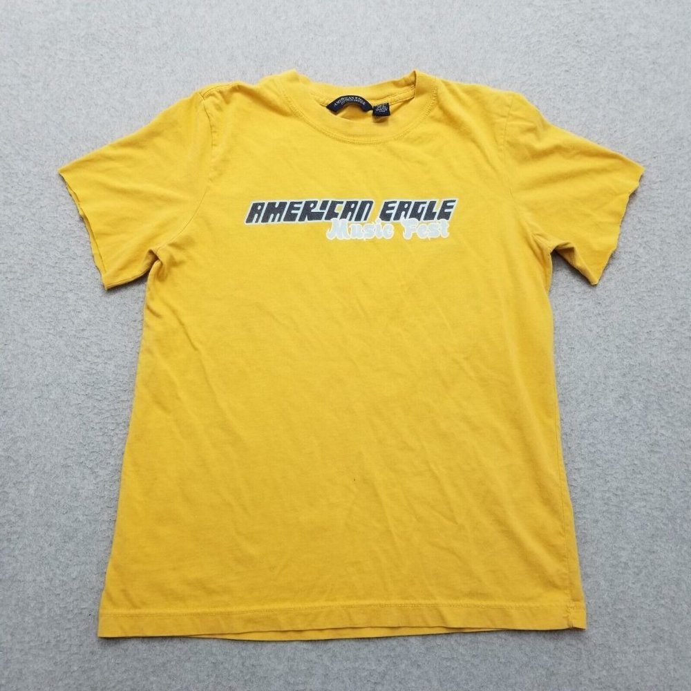American Eagle Shirt Mens Medium Yellow‎ Short Sleeve Crew Neck Music Fest